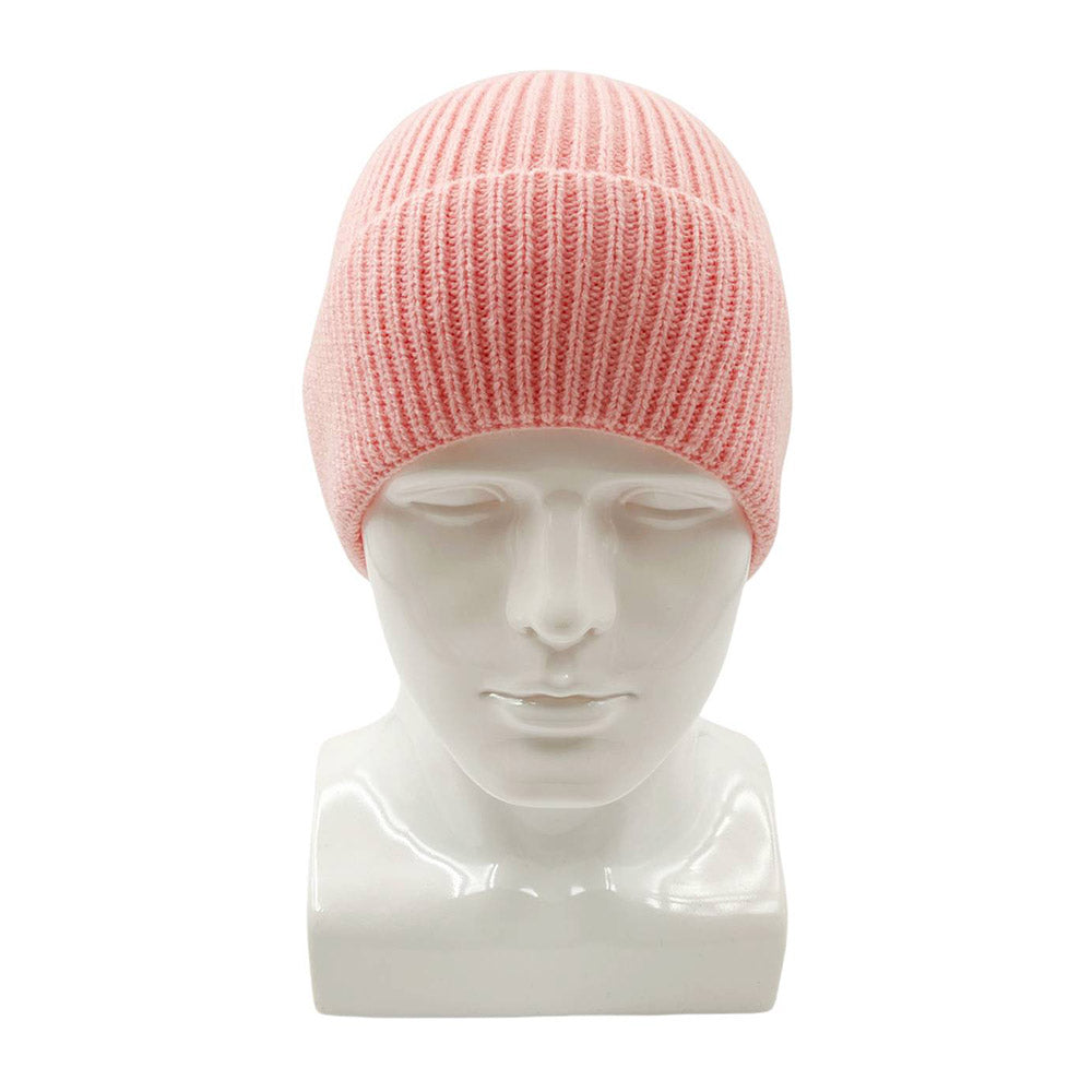 HATEGORY Solid Rib Knit Cuff Beanie Hat