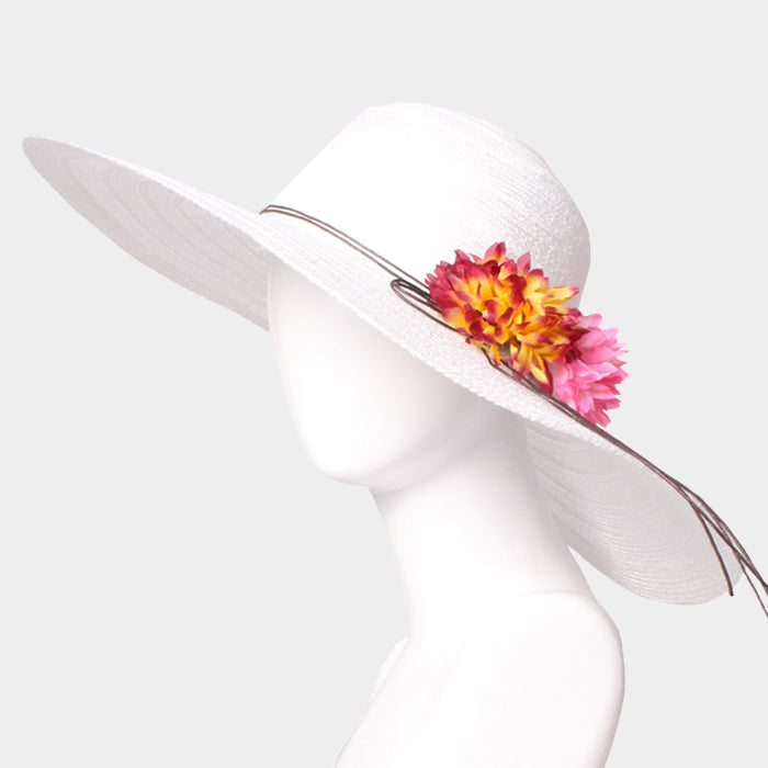 HATEGORY Wide Brim Flower Straw Floppy Sun Hat