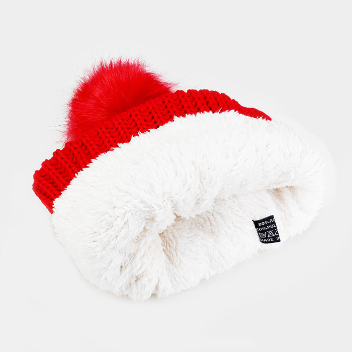 HATEGORY Soft Cable Knit Faux Fur Pom pom Beanie Hat