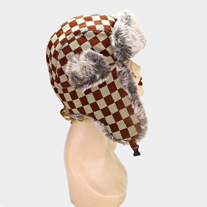 HATEGORY Checkered Russian Earflap Hat
