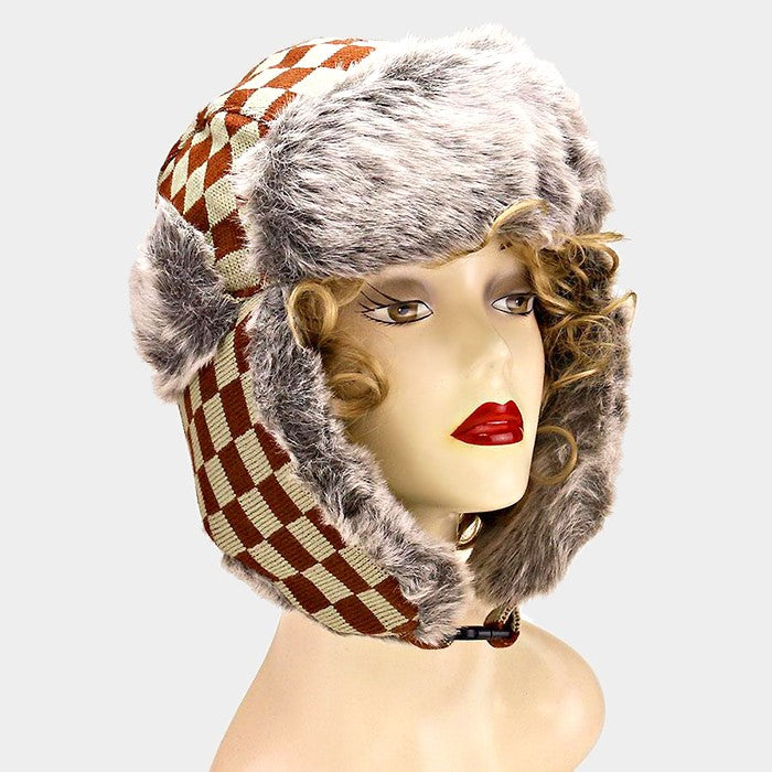 HATEGORY Checkered Russian Earflap Hat