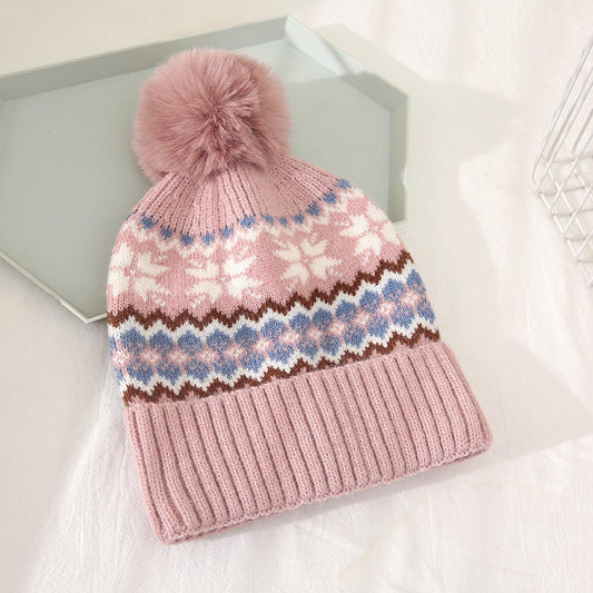 HATEGORY Patterned Pom Pom Beanie Hat