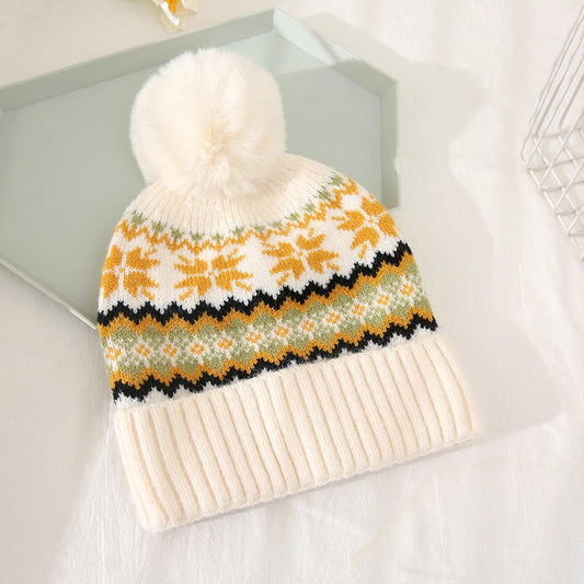 HATEGORY Patterned Pom Pom Beanie Hat