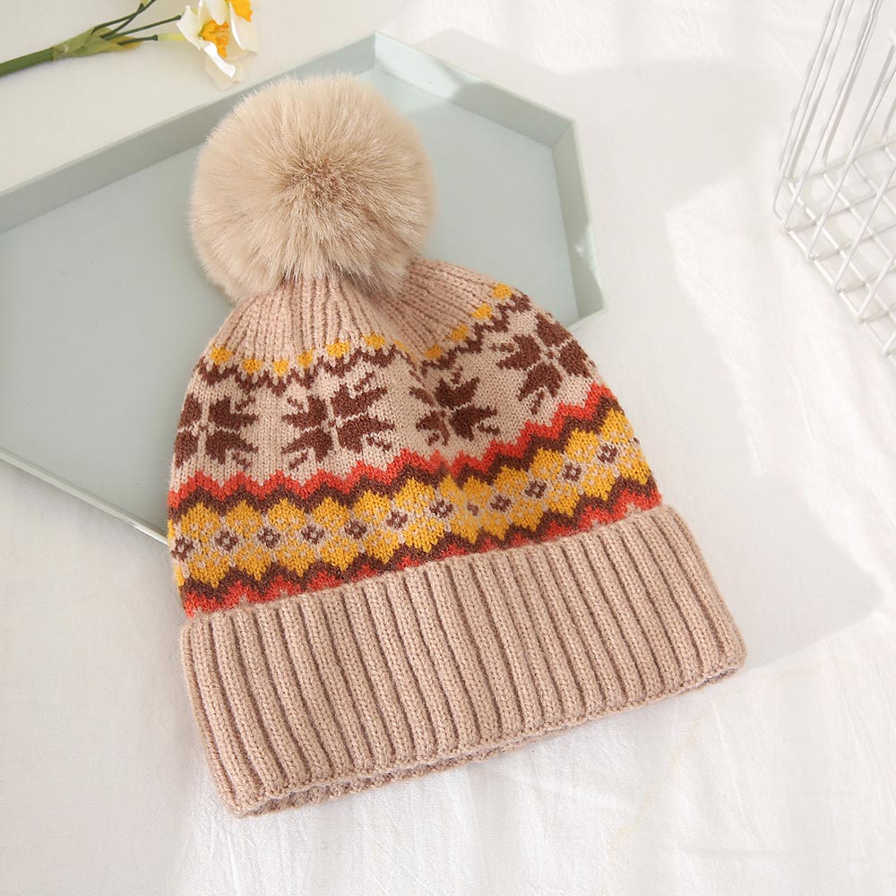 HATEGORY Patterned Pom Pom Beanie Hat