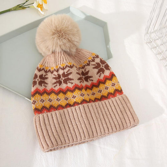 HATEGORY Patterned Pom Pom Beanie Hat
