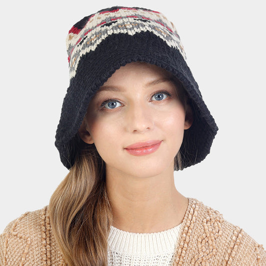 HATEGORY Nordic Pattern Knitted Bucket Hat