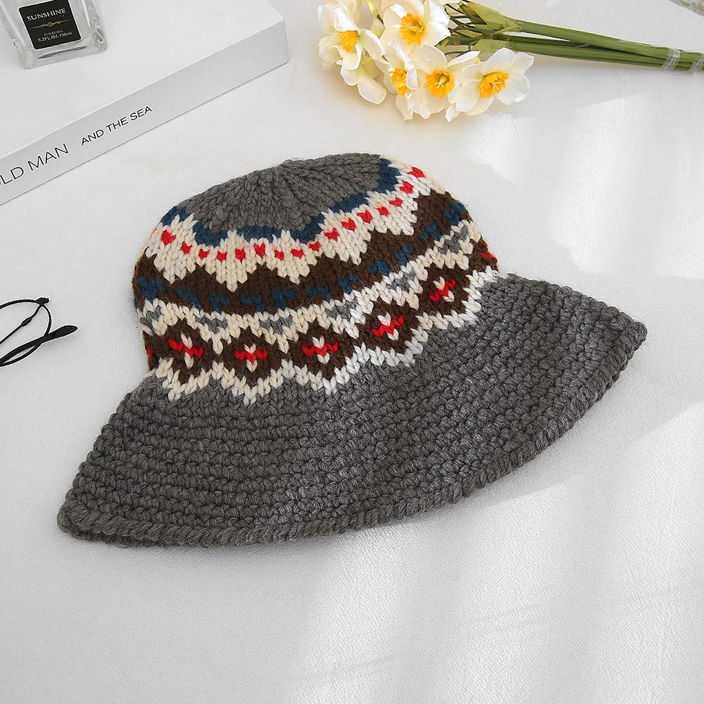 HATEGORY Nordic Pattern Knitted Bucket Hat