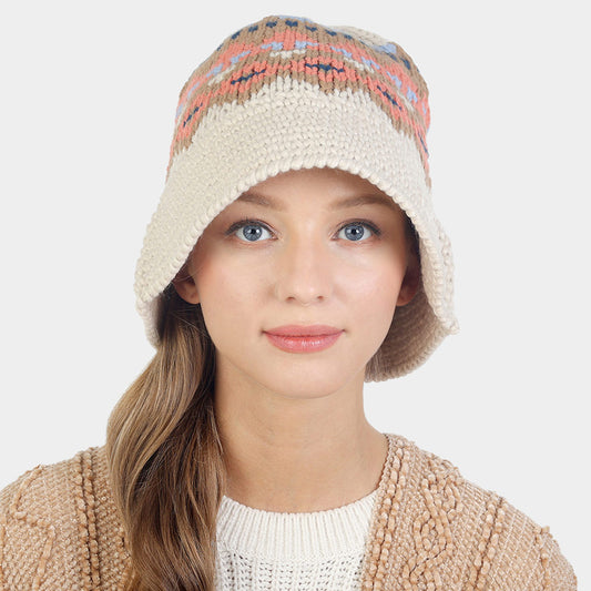 HATEGORY Nordic Pattern Knitted Bucket Hat