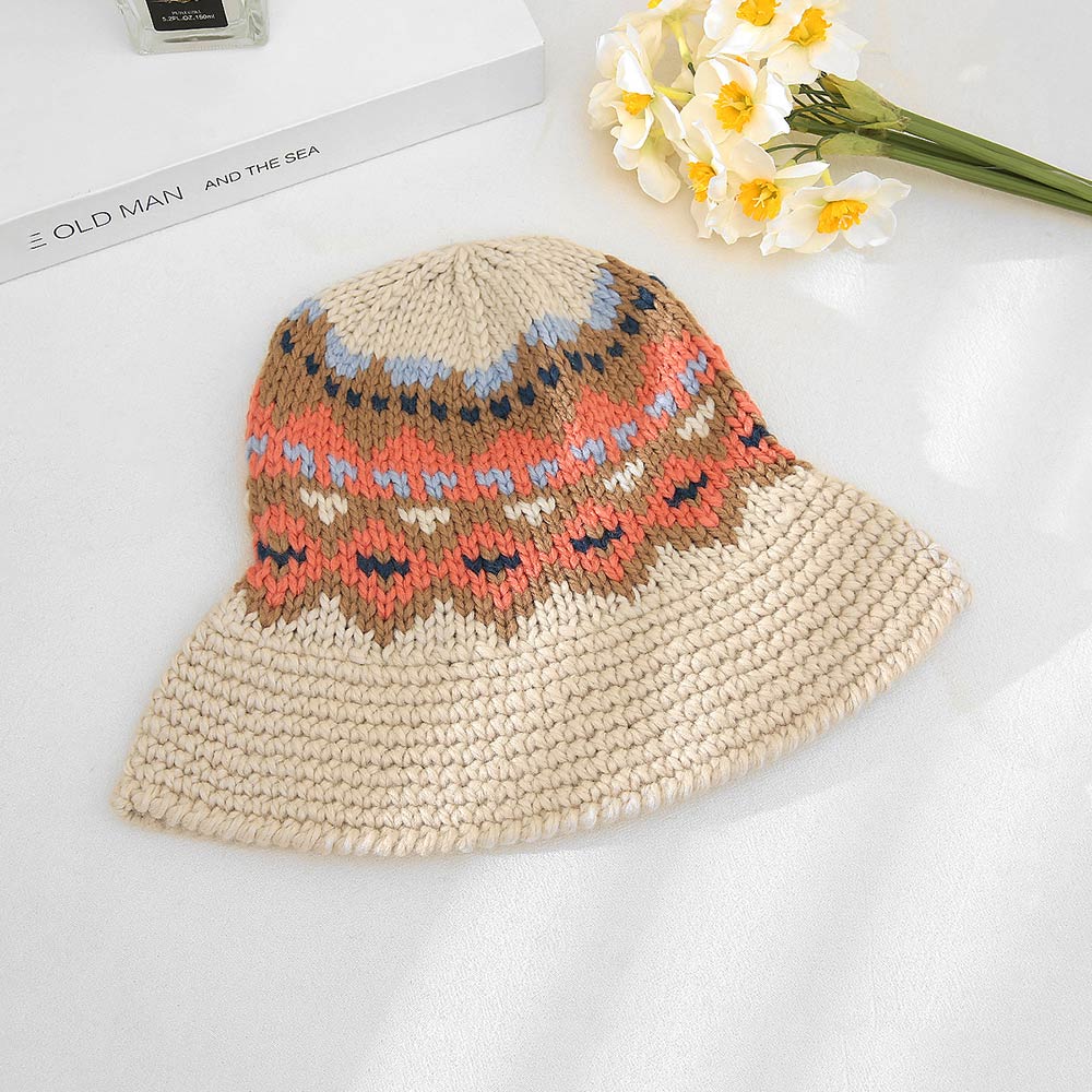 HATEGORY Nordic Pattern Knitted Bucket Hat