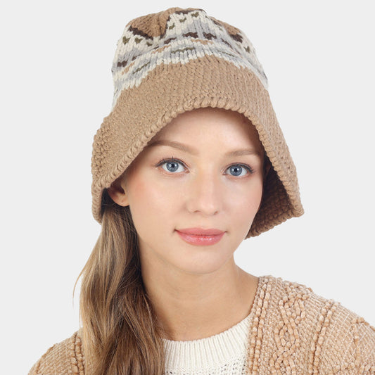 HATEGORY Nordic Pattern Knitted Bucket Hat