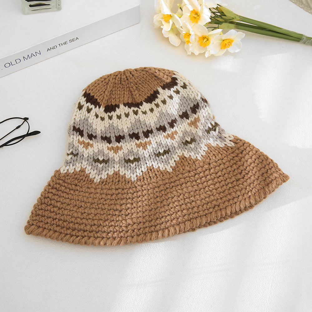 HATEGORY Nordic Pattern Knitted Bucket Hat