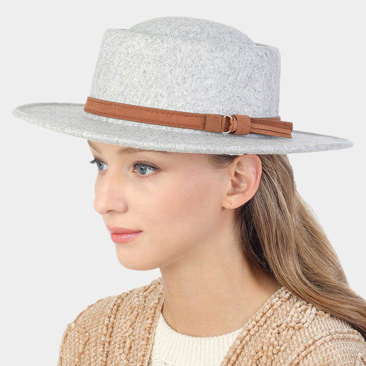 HATEGORY Faux Leather Trim Felt Fedora