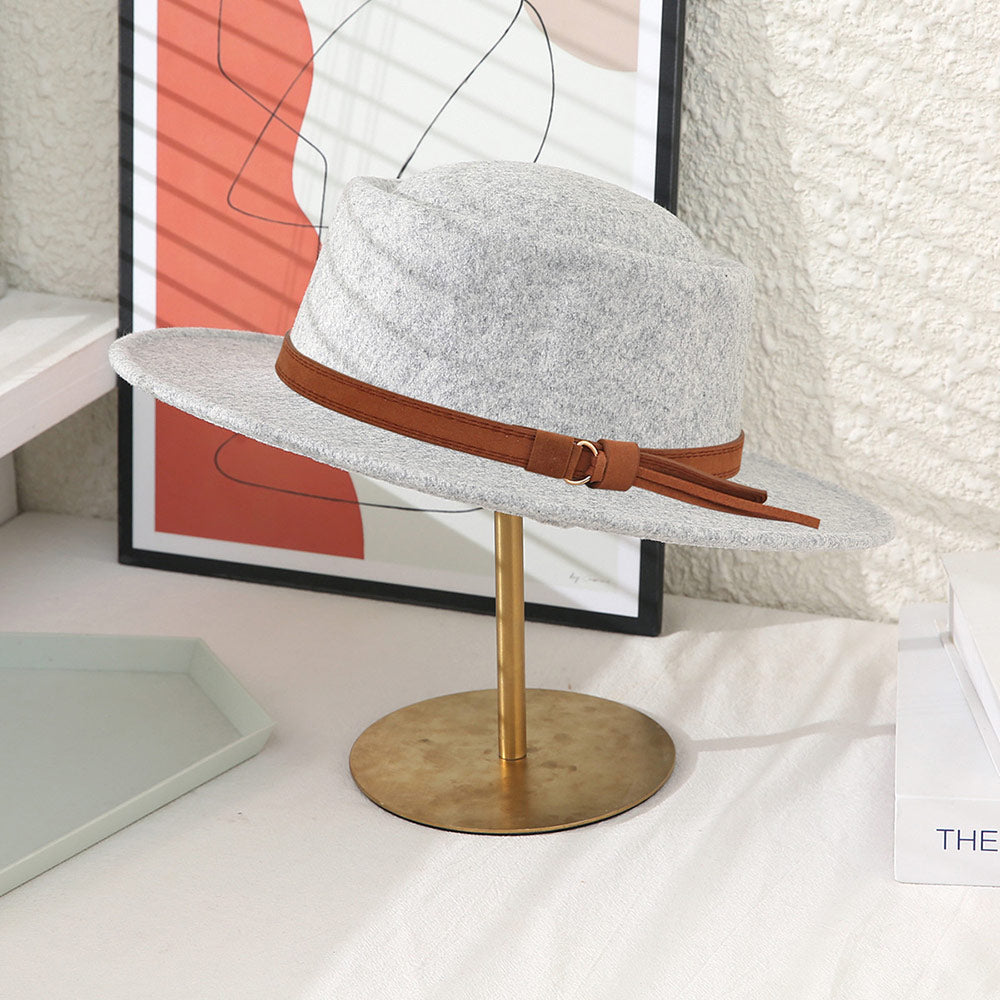 HATEGORY Faux Leather Trim Felt Fedora
