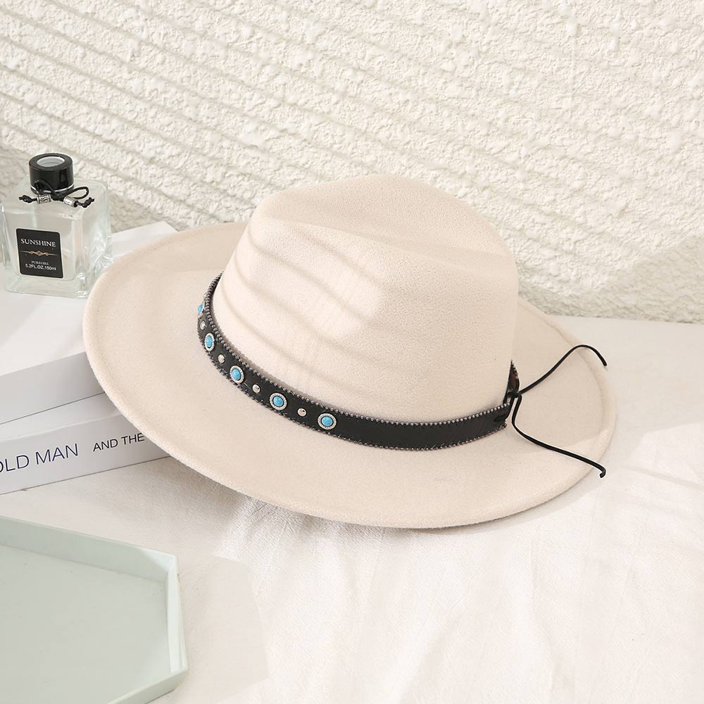 HATEGORY Turquoise Cowboy Trim Felt Panama Hat