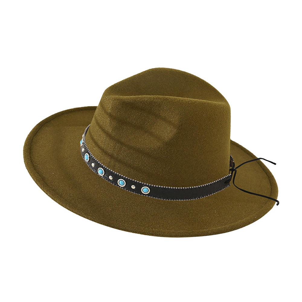 HATEGORY Turquoise Cowboy Trim Felt Panama Hat