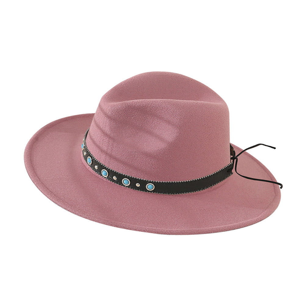 HATEGORY Turquoise Cowboy Trim Felt Panama Hat