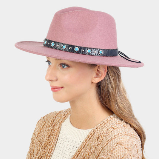 HATEGORY Turquoise Cowboy Trim Felt Panama Hat