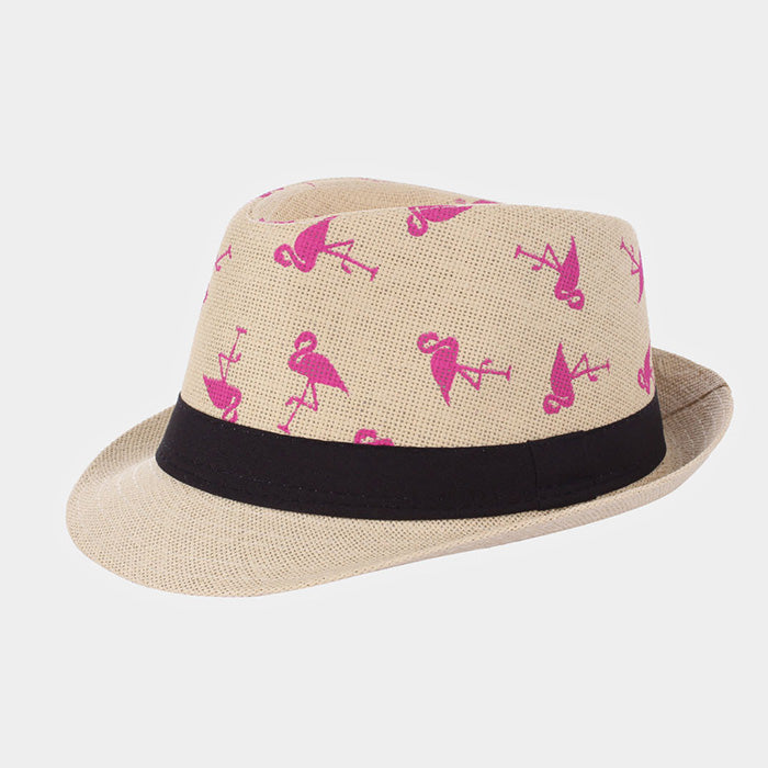 HATEGORY Flamingo Patterned Straw Fedora