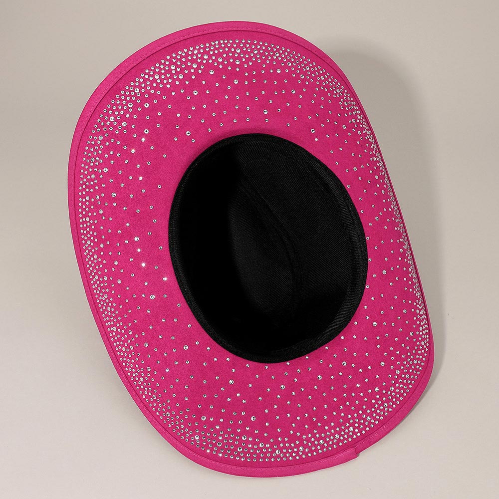 HATEGORY Faux Suede Bling Studded Inside Cowboy Hat
