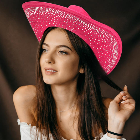 HATEGORY Faux Suede Bling Studded Inside Cowboy Hat