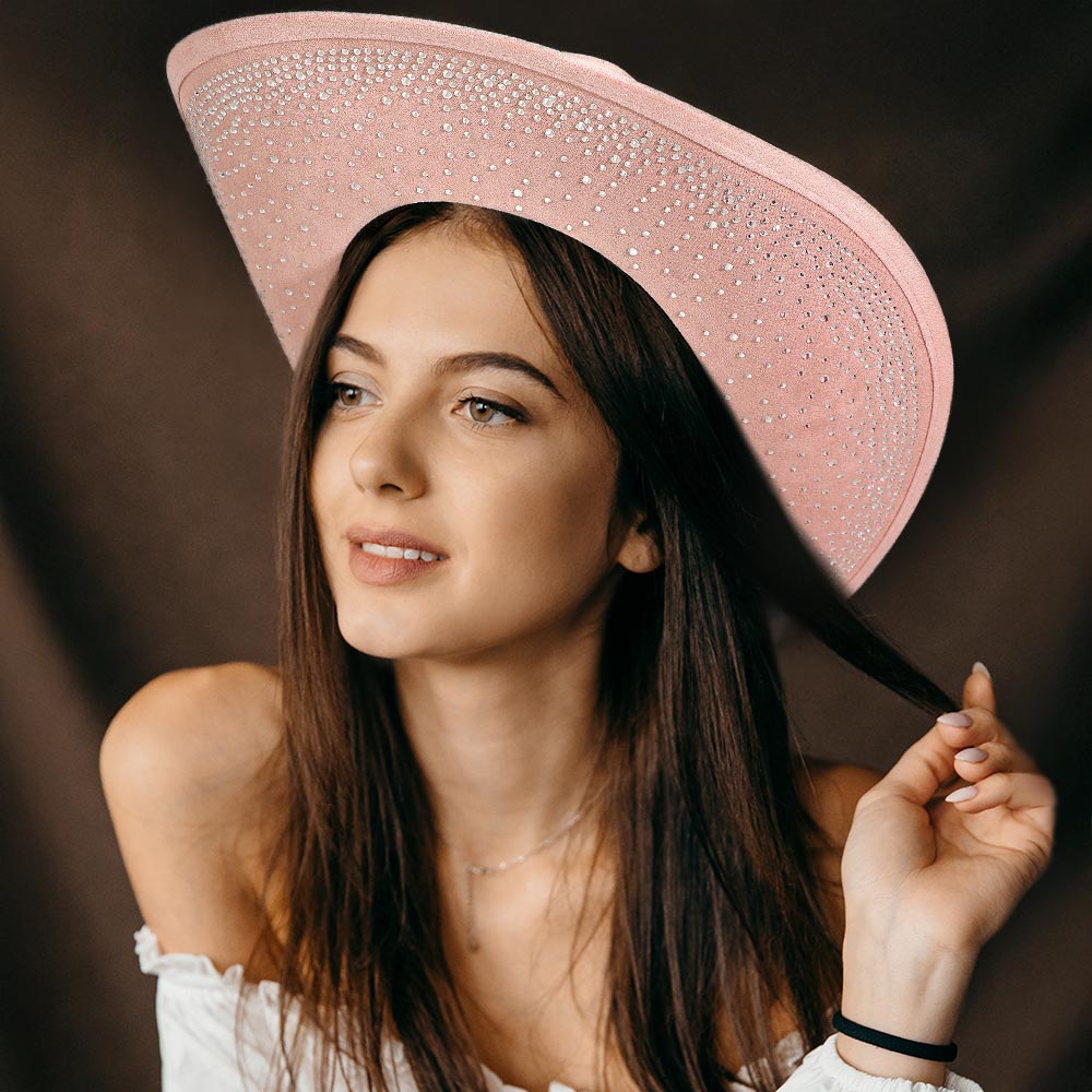 HATEGORY Faux Suede Bling Studded Inside Cowboy Hat