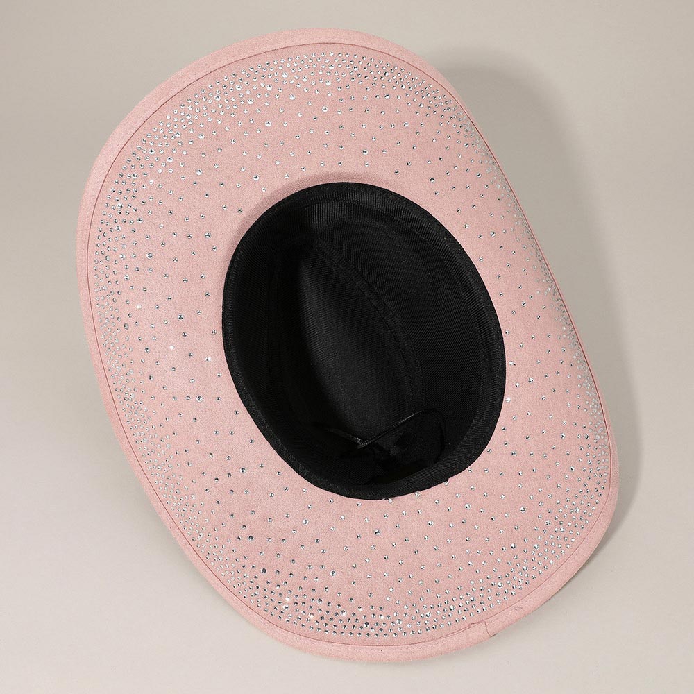 HATEGORY Faux Suede Bling Studded Inside Cowboy Hat