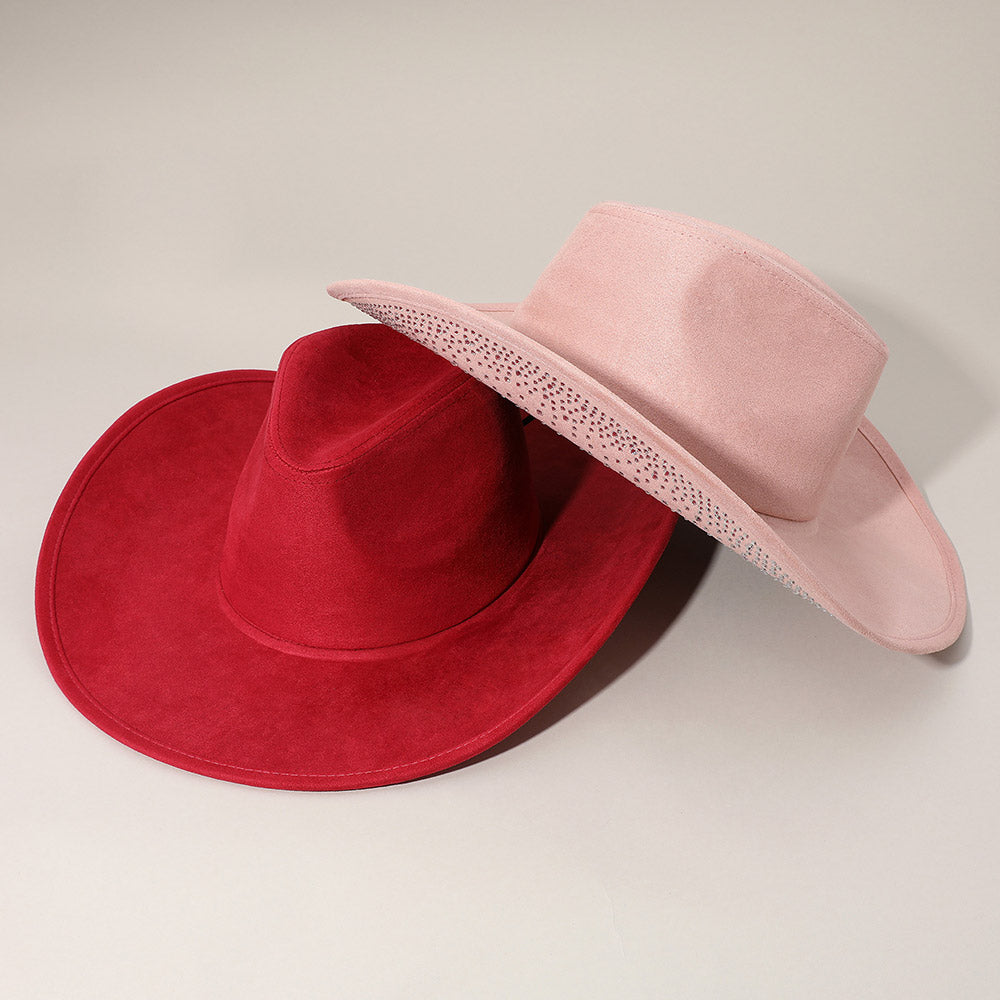 HATEGORY Faux Suede Bling Studded Inside Cowboy Hat