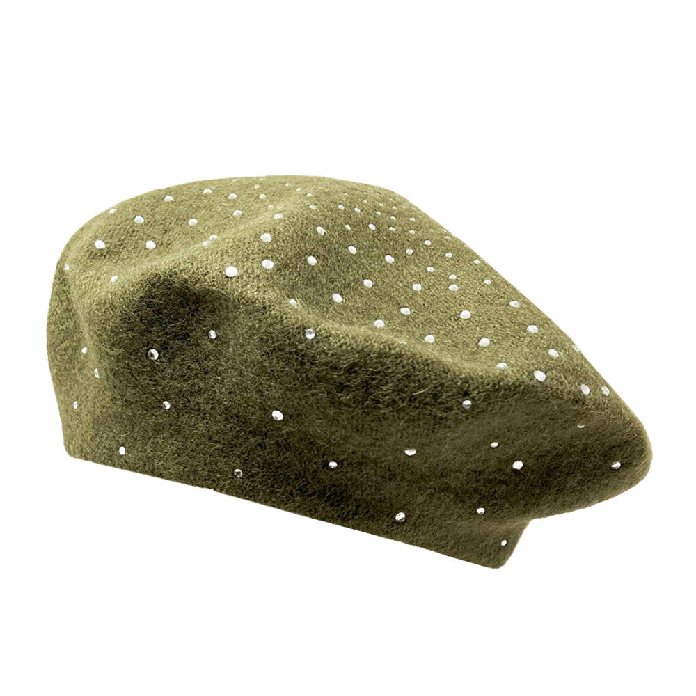 HATEGORY Bling Stone Wool Tam Beret Hat
