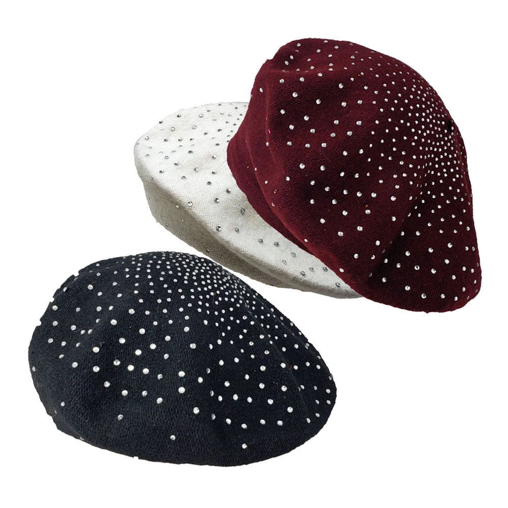 HATEGORY Bling Stone Wool Tam Beret Hat