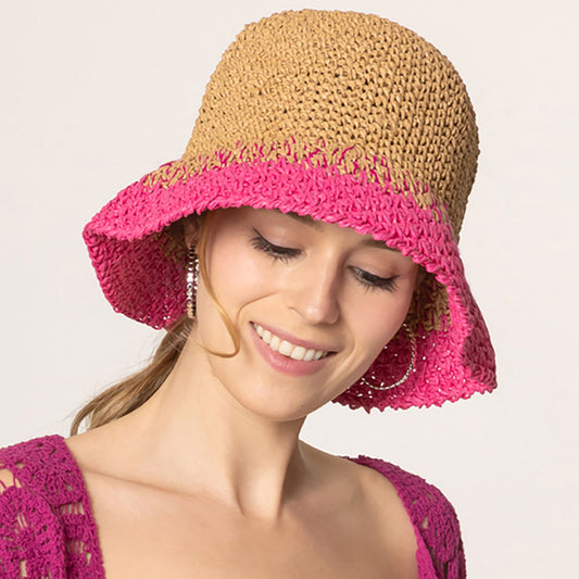 HATEGORY Two Tone Straw Bucket Hat
