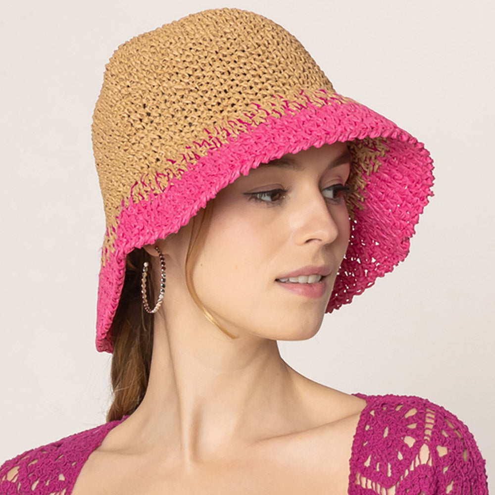 HATEGORY Two Tone Straw Bucket Hat