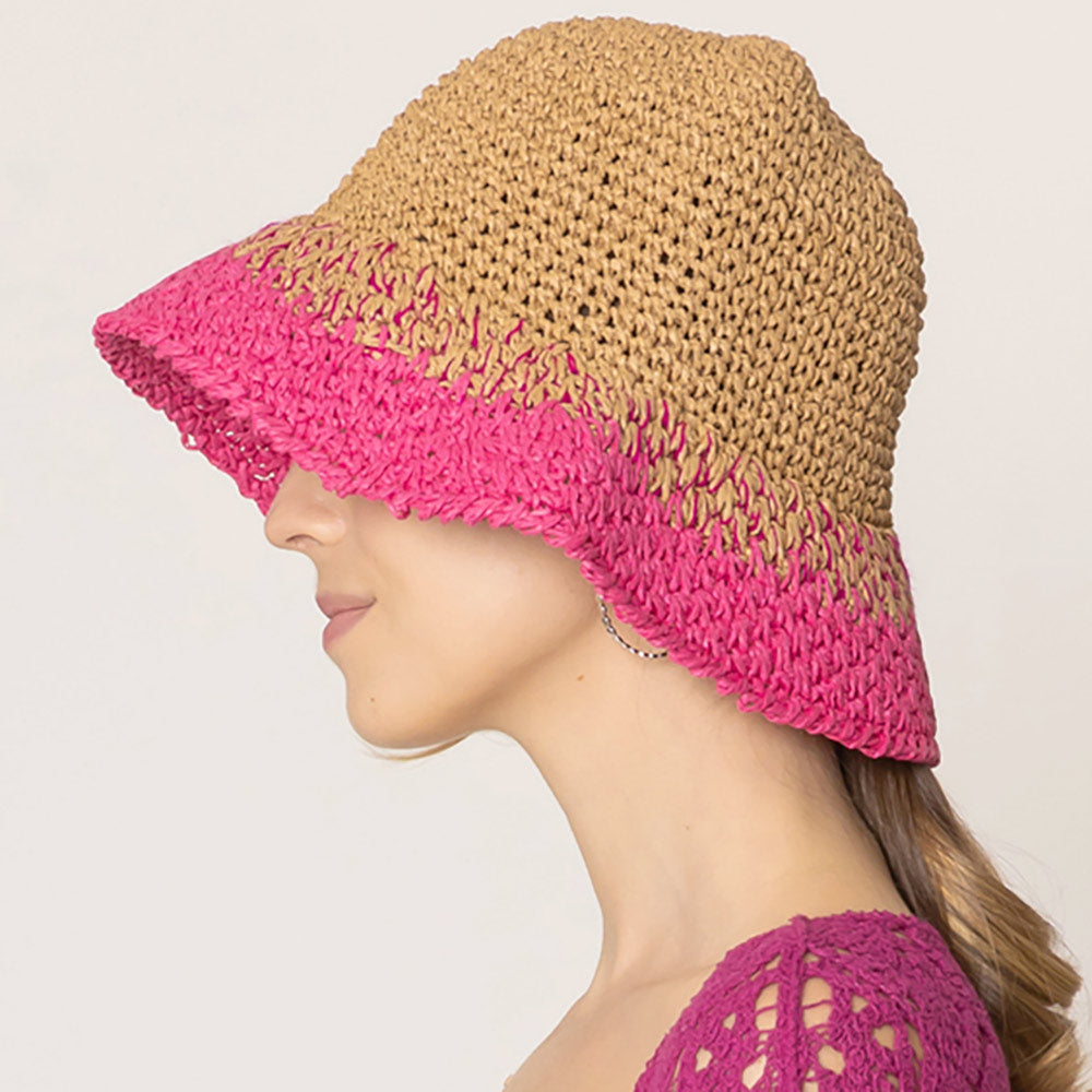 HATEGORY Two Tone Straw Bucket Hat