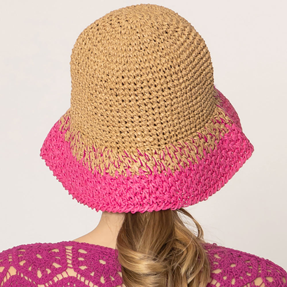 HATEGORY Two Tone Straw Bucket Hat