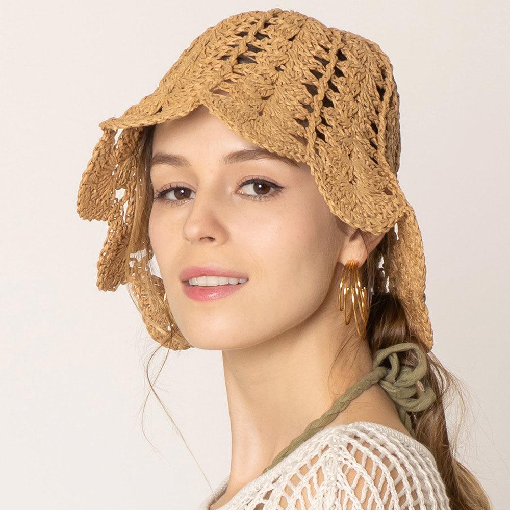HATEGORY Open Weave Straw Bucket Hat