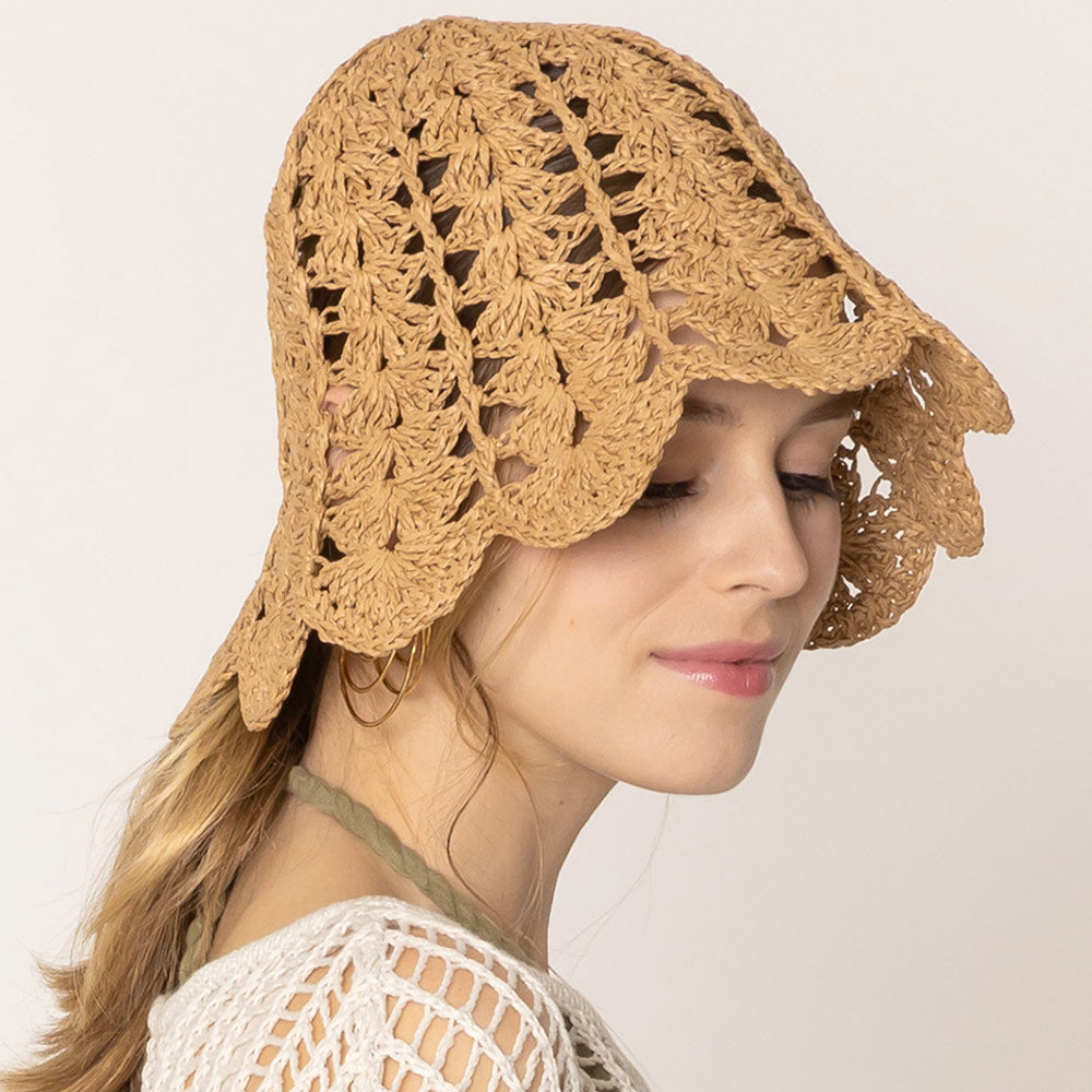 HATEGORY Open Weave Straw Bucket Hat