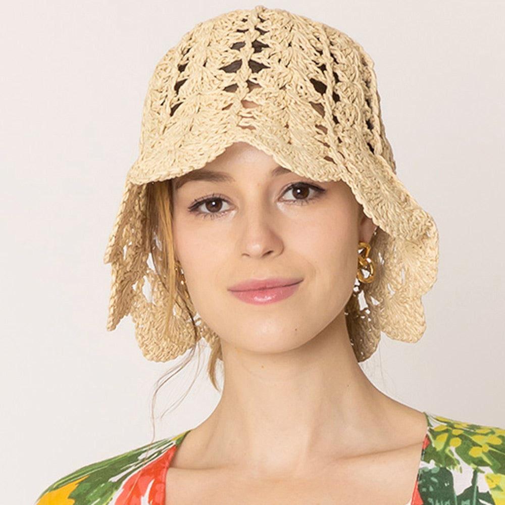 HATEGORY Open Weave Straw Bucket Hat