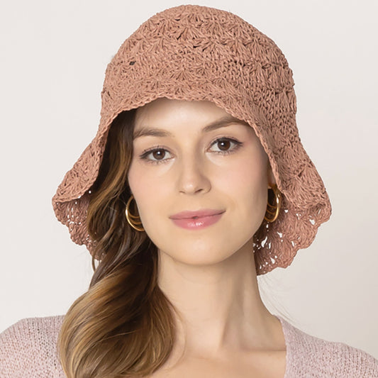 HATEGORY Crochet Straw Bucket Hat