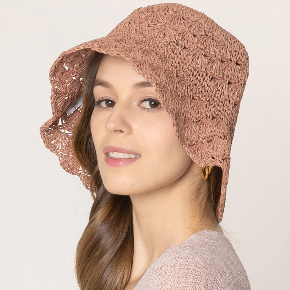 HATEGORY Crochet Straw Bucket Hat