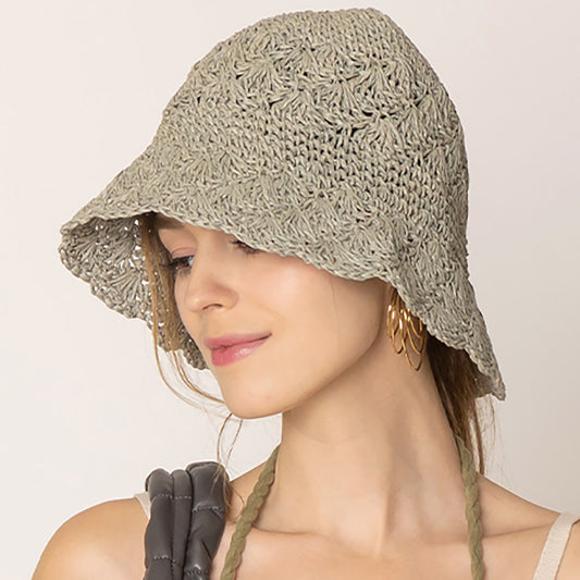 HATEGORY Crochet Straw Bucket Hat