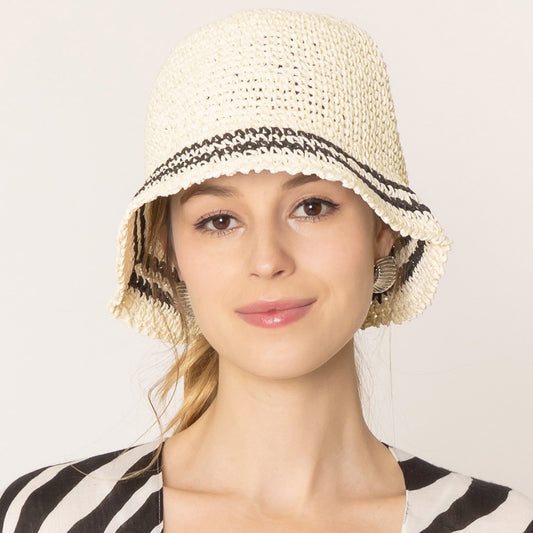 HATEGORY Stripe Straw Bucket Hat