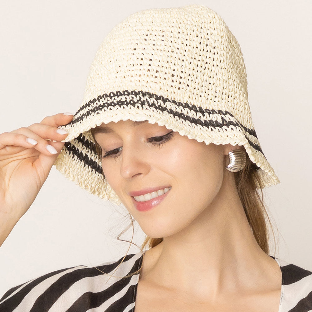 HATEGORY Stripe Straw Bucket Hat