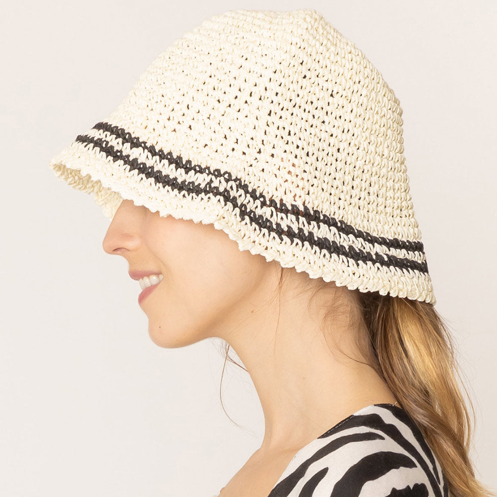 HATEGORY Stripe Straw Bucket Hat
