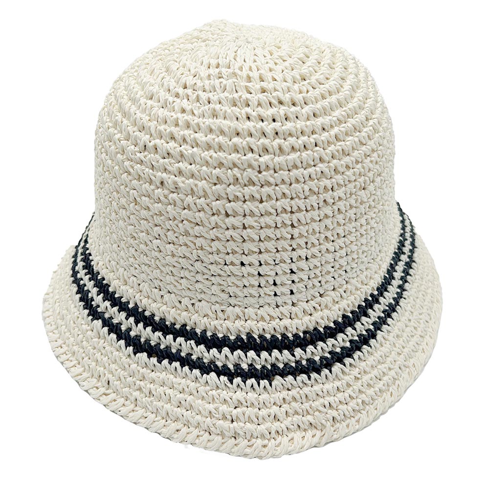 HATEGORY Stripe Straw Bucket Hat