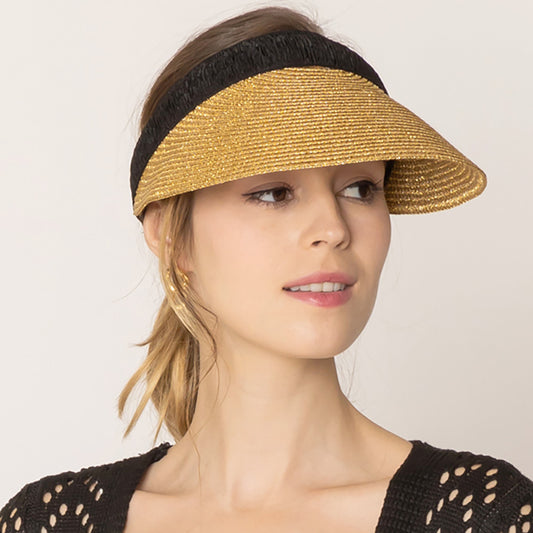 HATEGORY Metallic Straw Sun Visor Hat