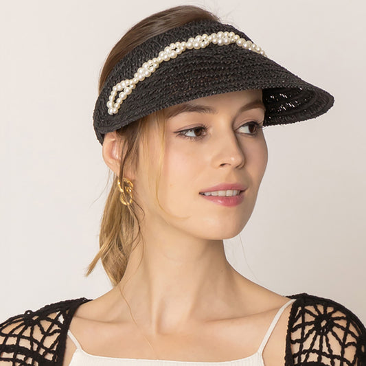 HATEGORY Twisted Pearl Pointed Straw Sun Visor Hat
