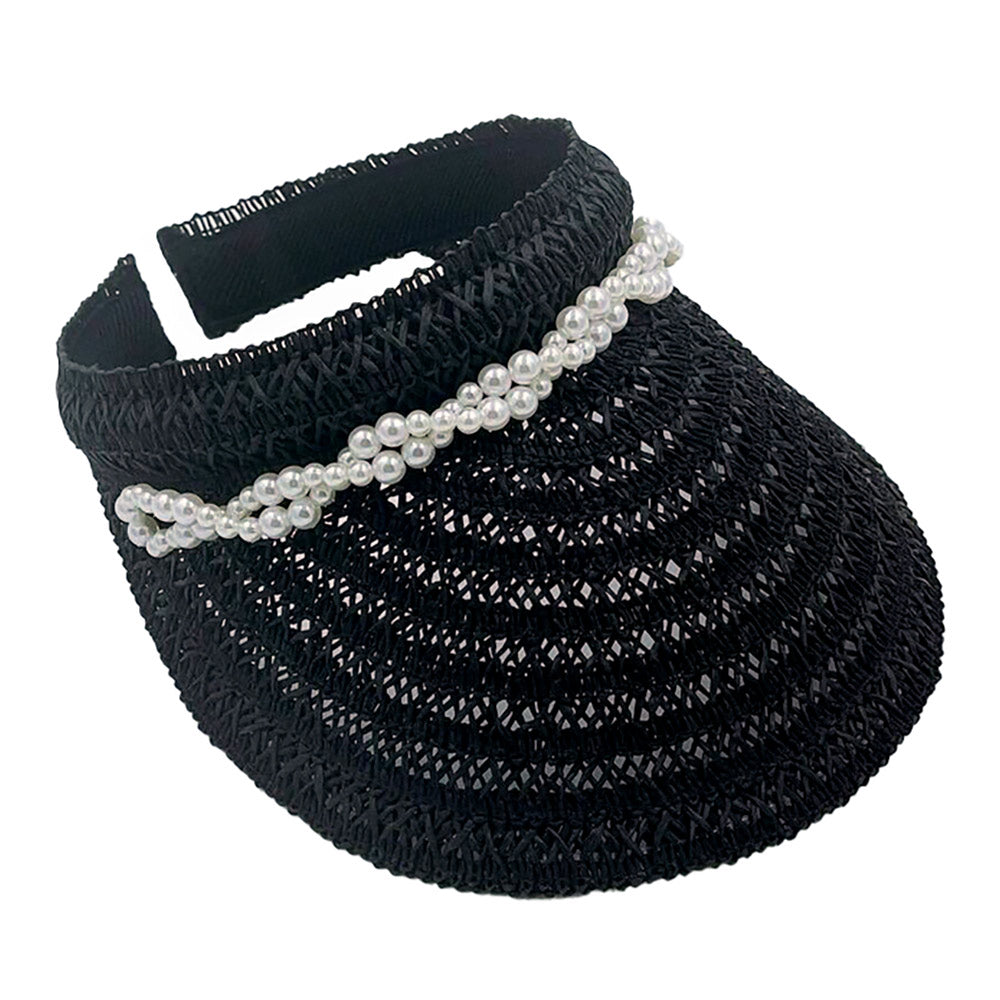 HATEGORY Twisted Pearl Pointed Straw Sun Visor Hat