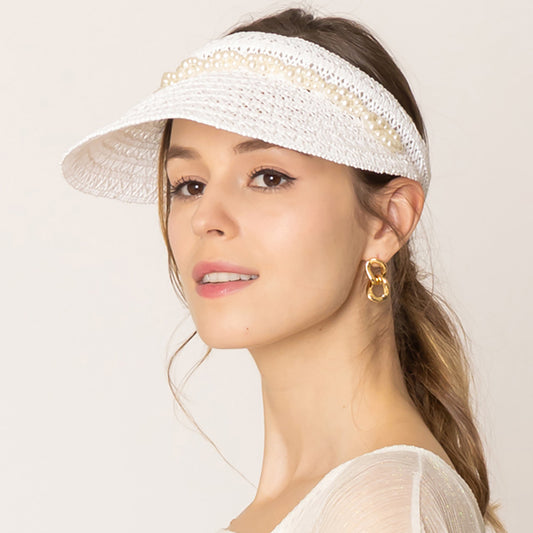 HATEGORY Twisted Pearl Pointed Straw Sun Visor Hat