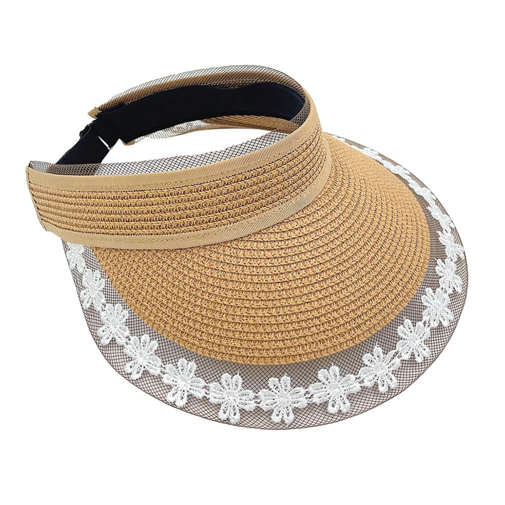 HATEGORY Flower Lace Pointed Straw Sun Visor Hat