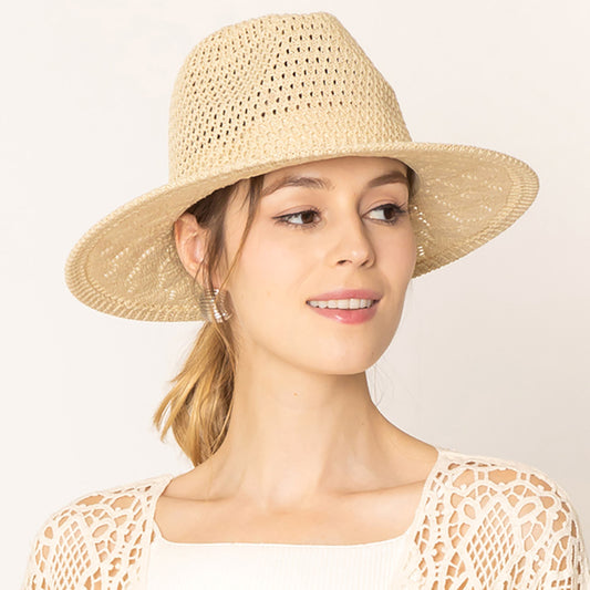 HATEGORY Pattern Detailed Straw Panama Sun Hat