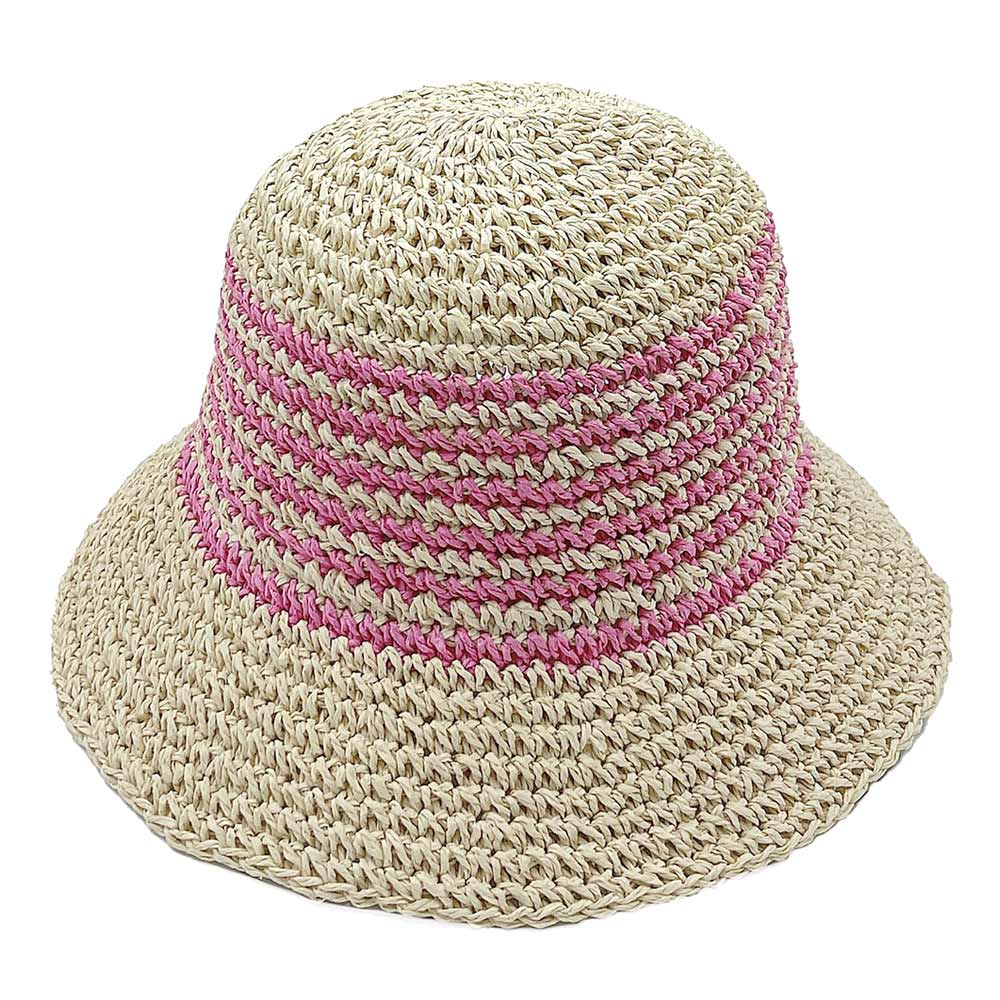 HATEGORY Two Tone Stripe Straw Bucket Hat